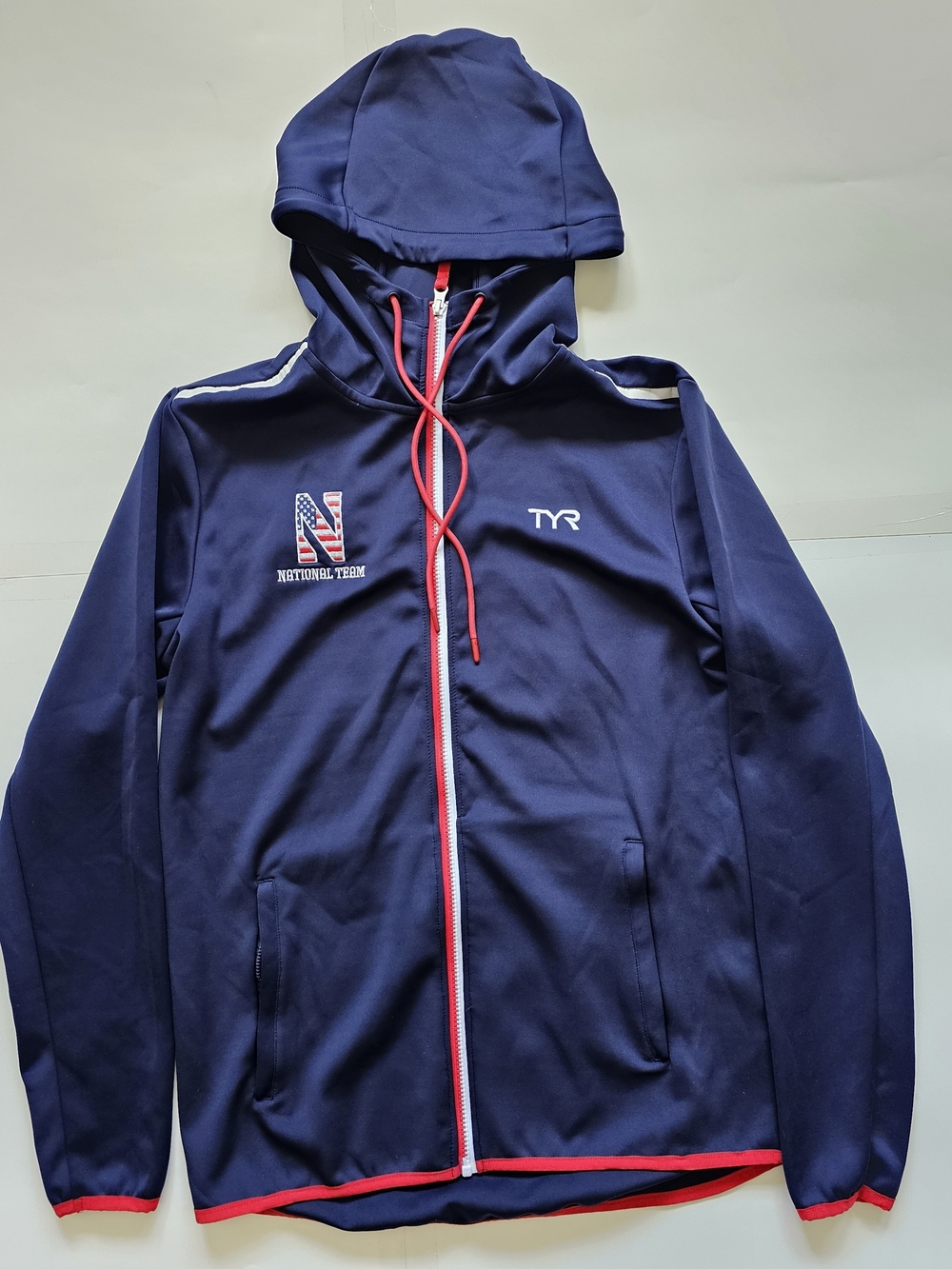 TYR Navy Zip-Up Hoodie with Red Trim USA National Team